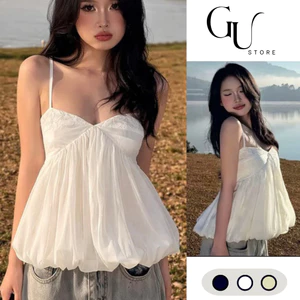 Áo Kiểu 2 Dây Ngực Phối Ren Xoè Bồng Quyến Rũ, Áo Hai Dây Babydoll Dáng Phồng Tiểu Thư Sang Chảnh GU STORE