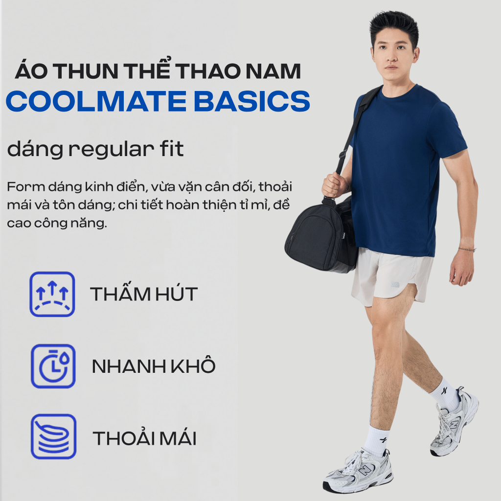 Combo 3 Áo thun nam thể thao tập Gym, Tennis, Pickleball Coolmate Basics thoải mái, thấm hút tốt