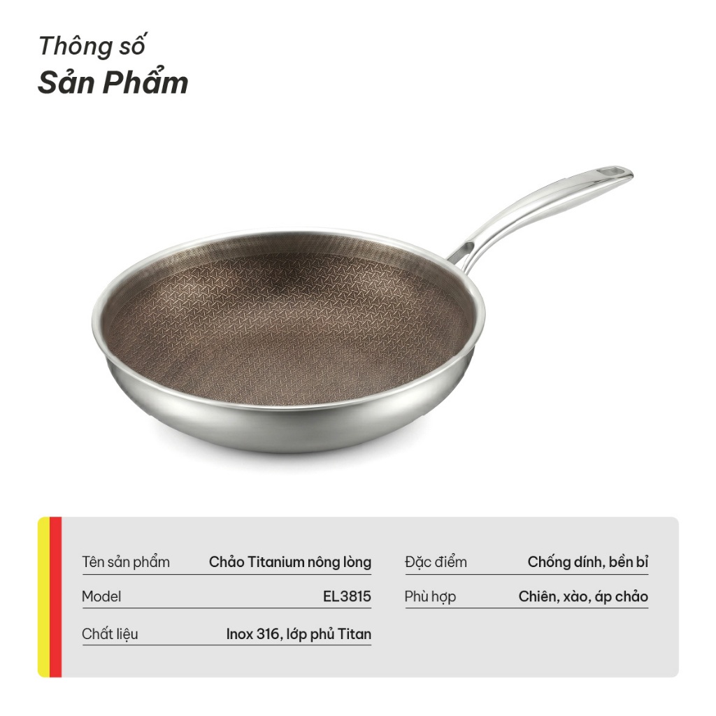 Chảo Inox 316 Titanium Engler EL3815 Chảo cạn lòng 7 lớp chống dính tự nhiên dùng mọi loại bếp