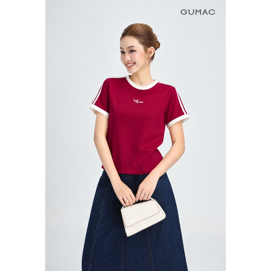 Áo Thun Nữ Gmorning - GUMAC Form Lửng Tay Ngắn Phối Sọc Cá Tính Trẻ Trung Năng Động YATG06045