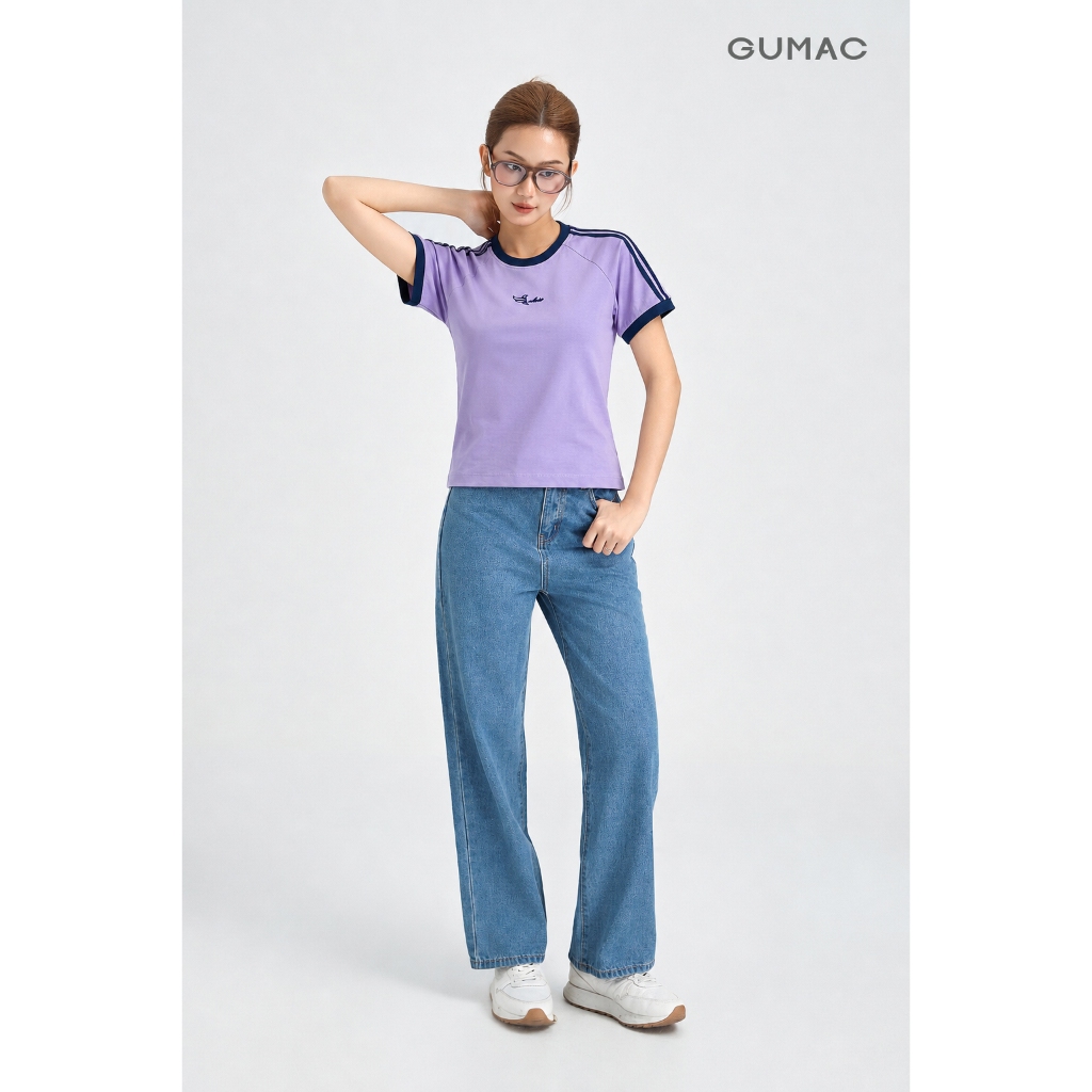 Áo Thun Nữ Gmorning - GUMAC Form Lửng Tay Ngắn Phối Sọc Cá Tính Trẻ Trung Năng Động YATG06045