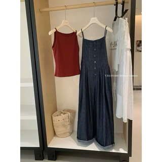 Set Áo Ba Lỗ Đỏ Quần Yếm Jean Chuẩn Miêu [Hàng YJIA]