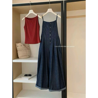 Set Áo Ba Lỗ Đỏ Quần Yếm Jean Chuẩn Miêu [Hàng YJIA]