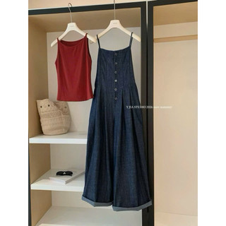 Set Áo Ba Lỗ Đỏ Quần Yếm Jean Chuẩn Miêu [Hàng YJIA]