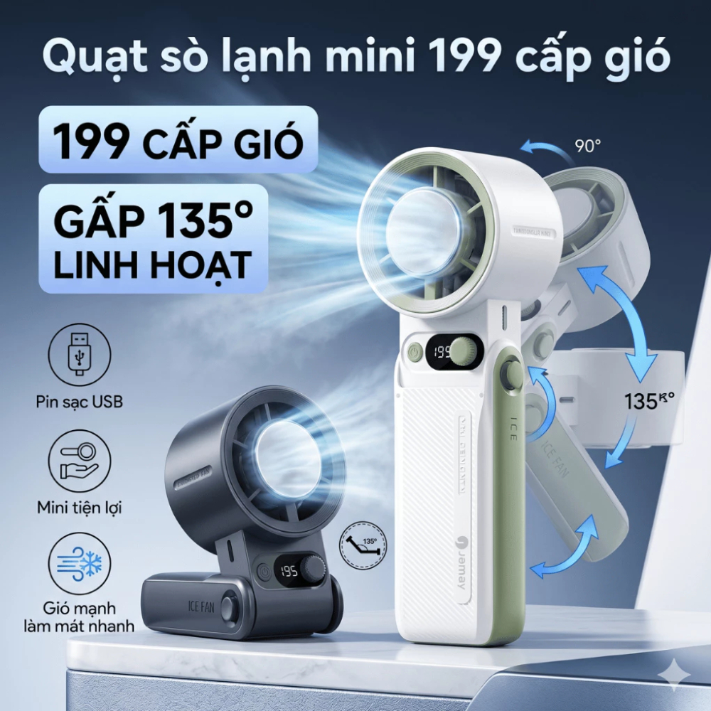 Quạt cầm tay băng lạnh có Sò lạnh quạt Turbo 199 tốc độ gió 8000mah có thể sạc lại không ồn làm mát