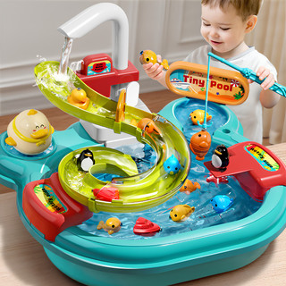 Đồ Chơi Công Viên Nước 3IN1 Cho Bé - Câu Cá, Nhà Bếp Rửa Chén Có Vòi Nước Tuần Hoàn, Cầu Trượt Nước