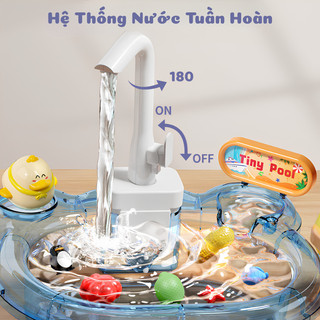 Đồ Chơi Công Viên Nước 3IN1 Cho Bé - Câu Cá, Nhà Bếp Rửa Chén Có Vòi Nước Tuần Hoàn, Cầu Trượt Nước