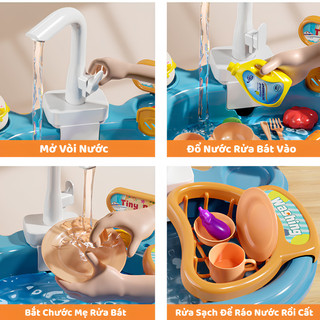 Đồ Chơi Công Viên Nước 3IN1 Cho Bé - Câu Cá, Nhà Bếp Rửa Chén Có Vòi Nước Tuần Hoàn, Cầu Trượt Nước