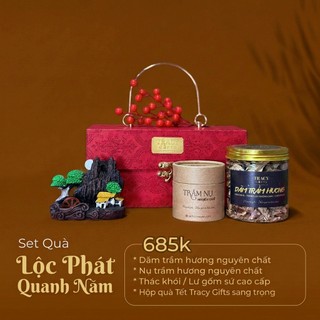Giỏ quà tặng trầm hương phong thủy xông nhà văn phòng khai trương tân gia cao cấp "Lộc Phát Quanh Năm" Tracy Gifts