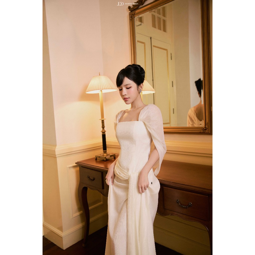 Đầm Party 2 Dây Tà Vắt Bung 1P02.2605, Đầm Dài Dự Tiệc Dáng Suông Rũ Nhẹ Thiết Kế Draping Sang Trọng, Váy Tiểu Thư By JM