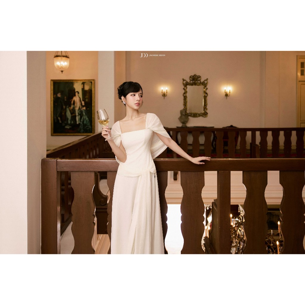 Đầm Party 2 Dây Tà Vắt Bung 1P02.2605, Đầm Dài Dự Tiệc Dáng Suông Rũ Nhẹ Thiết Kế Draping Sang Trọng, Váy Tiểu Thư By JM