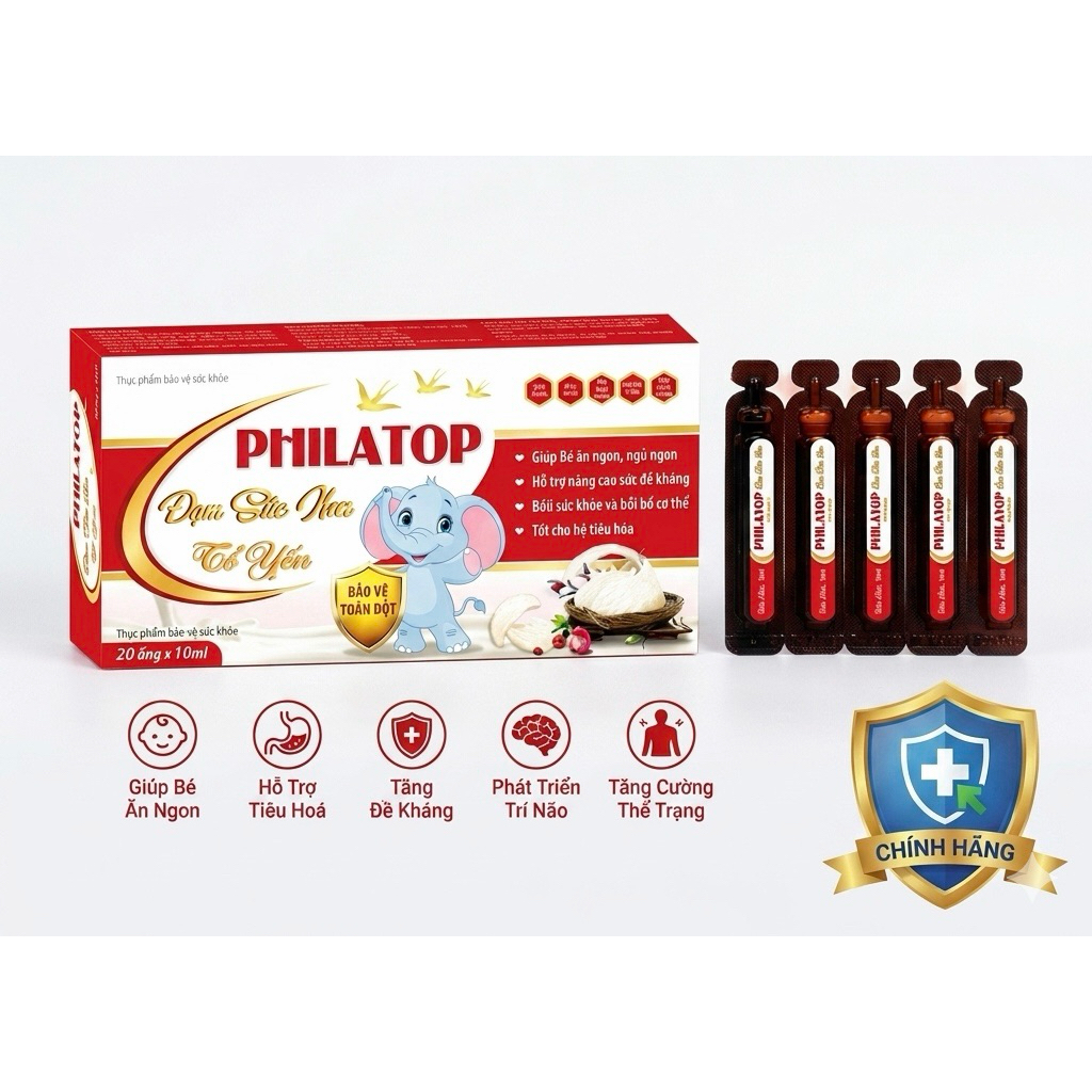 Philatop SỮA NON TỔ YẾN Đông trùng hạ thảo, đạm thuỷ phân Hồng sâm Nhung hươu Yến sào hỗ trợ tăng sức đề kháng 20 ống