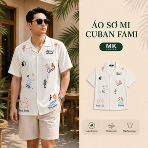 Áo Sơ Mi Cuban nam Fami MKCLEVER chất lụa mềm mịn, thoáng mát, thấm hút, chống nhăn, form rộng mặc hằng ngày