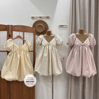 [V1.1271] Áo Váy Babydoll Ly Ngực Cổ V Phối Bèo Form Bồng Bềnh Hàng 2 Lớp Chất Gió 3 Màu