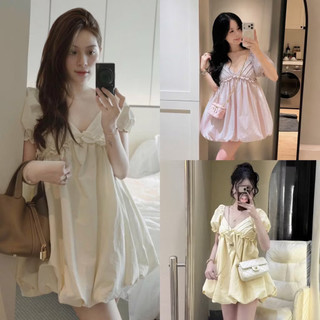 [V1.1271] Áo Váy Babydoll Ly Ngực Cổ V Phối Bèo Form Bồng Bềnh Hàng 2 Lớp Chất Gió 3 Màu