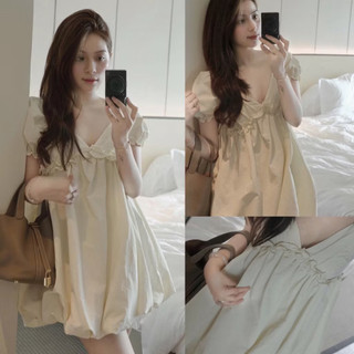 [V1.1271] Áo Váy Babydoll Ly Ngực Cổ V Phối Bèo Form Bồng Bềnh Hàng 2 Lớp Chất Gió 3 Màu