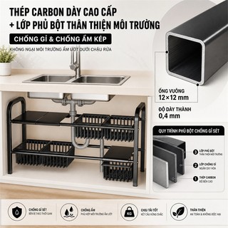 BMZAR Kệ Gầm Bếp Bồn Rửa Kệ Để Xoong Nồi 1&2 Tầng Kệ Để Đồ Nhà Bếp Đa Năng Có thể điều chỉnh độ dài 53-88cm