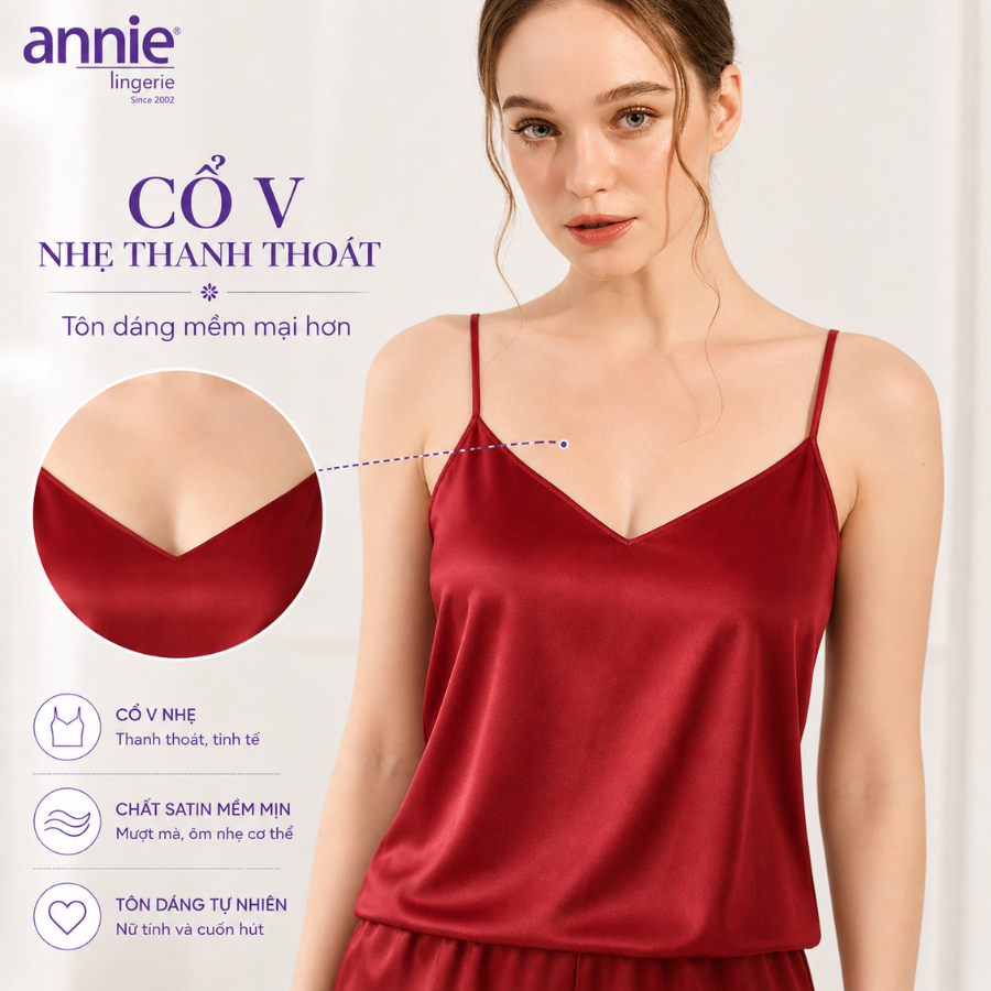 Áo Hai Dây Lụa Satin annie Cổ V 6046 Mặc Trong Vest Sang Chảnh, Mềm Mịn Thoáng Mát Dễ Phối Đồ