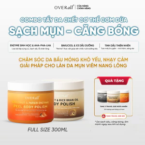 Combo 2 Tẩy Da Chết Cơ Thể Cơm dừa OVERall Dưỡng Da Sáng mịn, Giảm Viêm nang lông, mụn thâm body