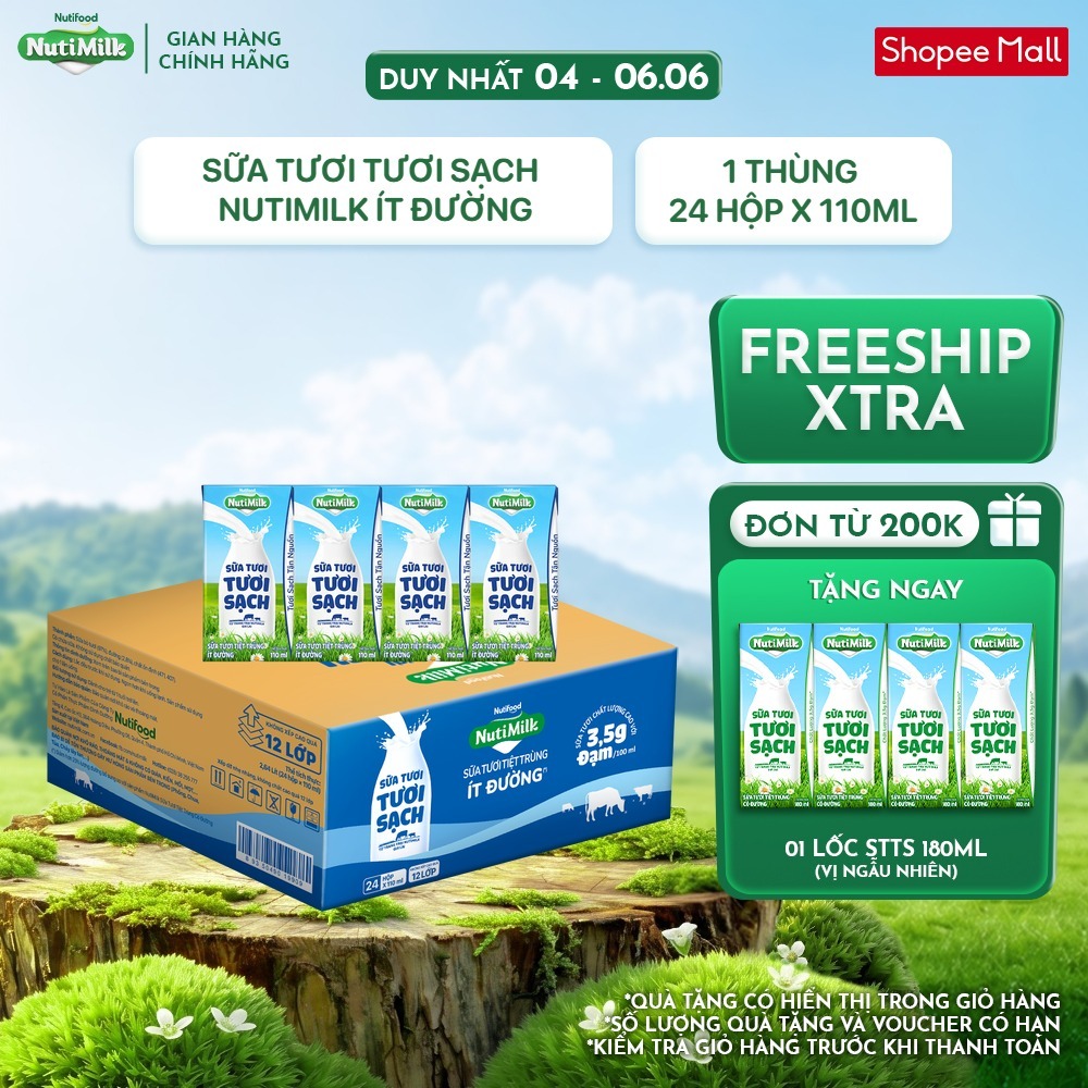 Thùng 24 Hộp Sữa Tươi Tươi Sạch NutiMilk 110ml/hộp