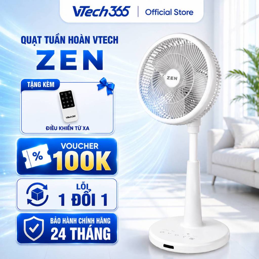 Quạt tuần hoàn VTech ZEN, Quạt Đối Lưu, Quạt lưu thông không khí Thông Minh, tiết kiệm điện