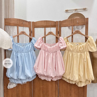 [S2.4369] Set Áo Babydoll Ly Ngực Tay Phồng Mix Chân Váy Bí Phồng 3 Màu Hàng 2 Lớp Chất Thô Gió