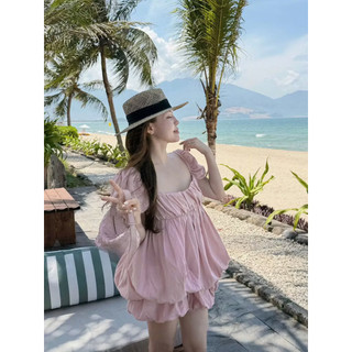 [S2.4369] Set Áo Babydoll Ly Ngực Tay Phồng Mix Chân Váy Bí Phồng 3 Màu Hàng 2 Lớp Chất Thô Gió