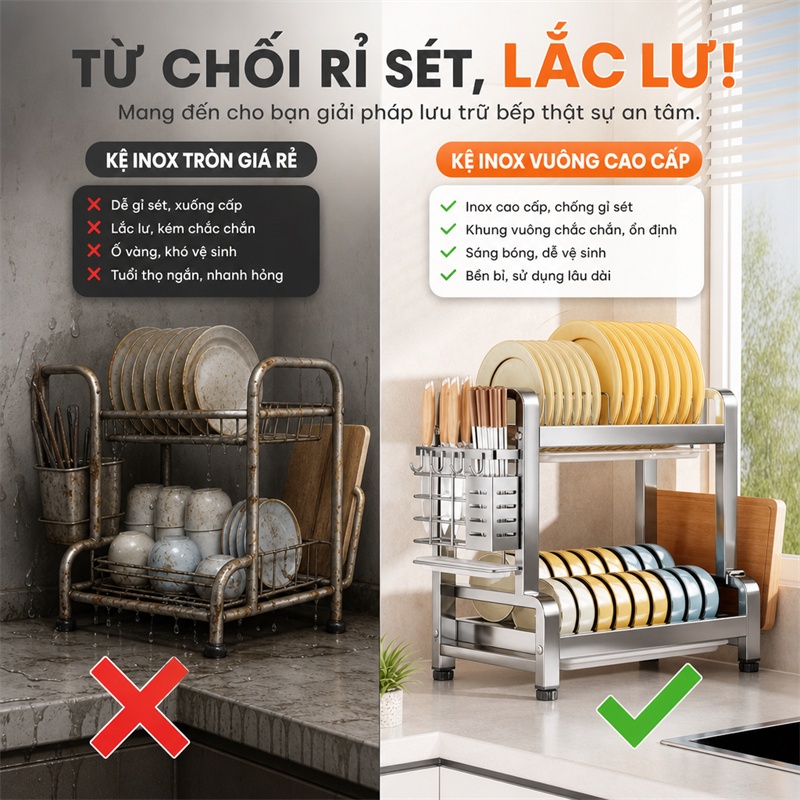 BMZAR Kệ Bát Đĩa Inox 2/3 Tầng Khay thoát nước miễn phí Kệ đựng chén bát Inox 304 Giá để bát đĩa nhà bếp | BigBuy360 - bigbuy360.vn