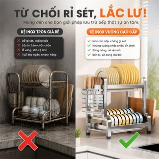 BMZAR Kệ Bát Đĩa Inox 2/3 Tầng Khay thoát nước miễn phí Kệ đựng chén bát Inox 304 Giá để bát đĩa nhà bếp