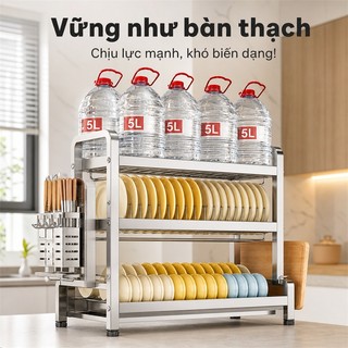BMZAR Kệ Bát Đĩa Inox 2/3 Tầng Khay thoát nước miễn phí Kệ đựng chén bát Inox 304 Giá để bát đĩa nhà bếp