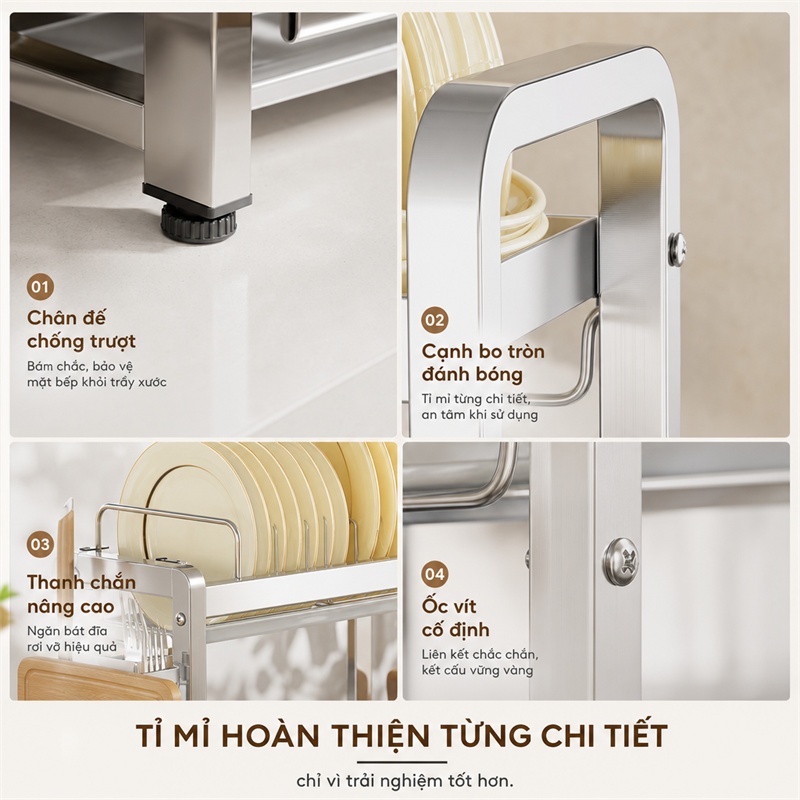 BMZAR Kệ Bát Đĩa Inox 2/3 Tầng Khay thoát nước miễn phí Kệ đựng chén bát Inox 304 Giá để bát đĩa nhà bếp | BigBuy360 - bigbuy360.vn