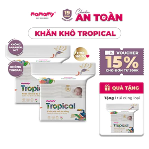 Khăn khô cao cấp cho bé Mamamy Tropical 100% sợi tự nhiên và rayon gói 160 tờ mềm, dai, sạch cực