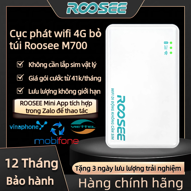 Cục phát wifi 4G ROOSEE M700- wifi bỏ túi, không cần lắp sim , ba mạng chuyển đổi, siêu mỏng chỉ dày 7mm,thích hợp ROOSE