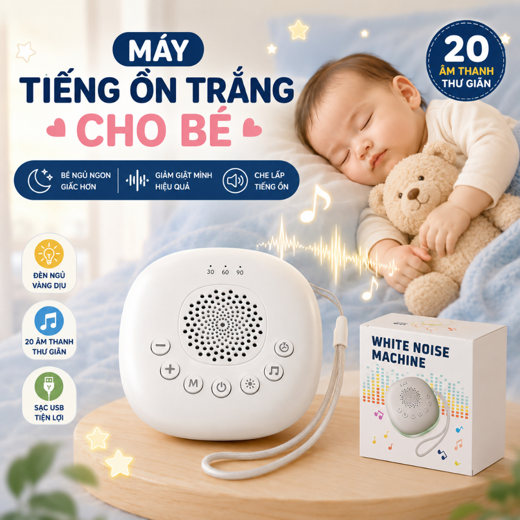 Máy Tiếng Ồn Trắng Cho Bé Chính Hãng White Noise 20 Âm Thanh Hỗ Trợ Bé Dễ Đi Vào Giấc Ngủ DouDou