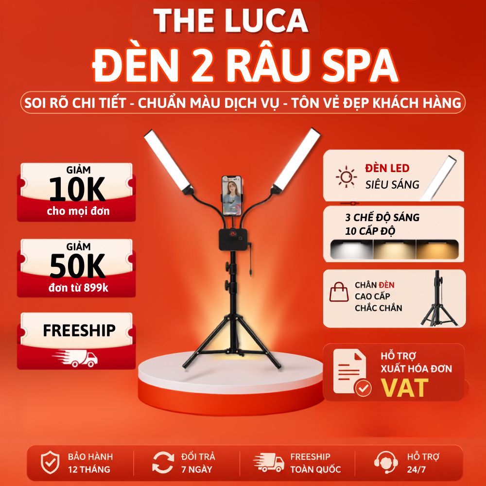 Đèn Spa LED 2 Râu Chỉnh Góc Linh Hoạt - Ánh Sáng Mềm, Soi Rõ Chi Tiết Khi Nối Mi, Phun Xăm, Makeup, Nail