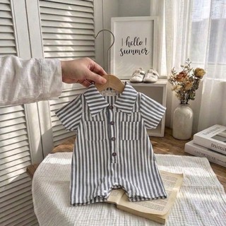 Body sọc đùi cổ bẻ chất thô cotton bé trai 4-10Kg. Body liền thân sơ mi cho bé trai. Dino Kids