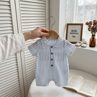 Body sọc đùi cổ bẻ chất thô cotton bé trai 4-10Kg. Body liền thân sơ mi cho bé trai. Dino Kids