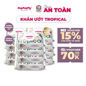 Khăn ướt cao cấp cho bé Mamamy Tropical gói 90 tờ 100% sợi tự nhiên và rayon ngừa hăm, mềm dai sạch cực