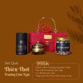 Giỏ quà tặng trầm hương phong thủy xông nhà văn phòng khai trương tân gia cao cấp "Thiên Thời Trường Cửu Ngũ"Tracy Gifts