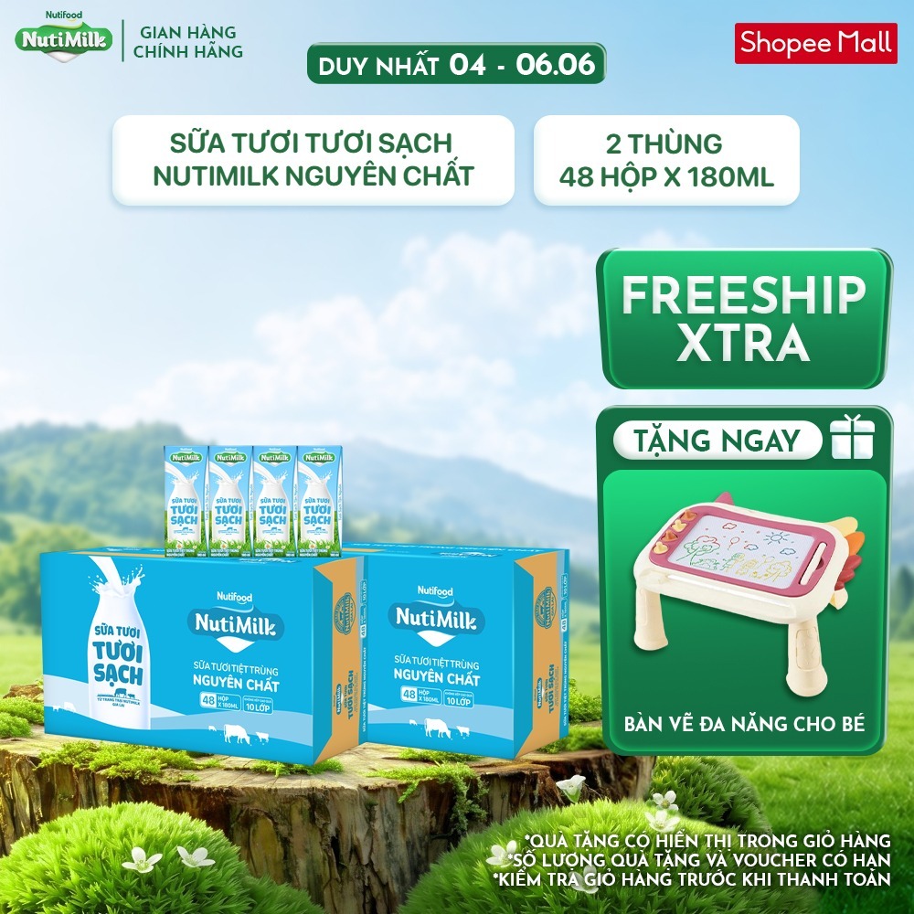COMBO 2 Thùng 48 Hộp Sữa Tươi Tươi Sạch NutiMilk 180ml