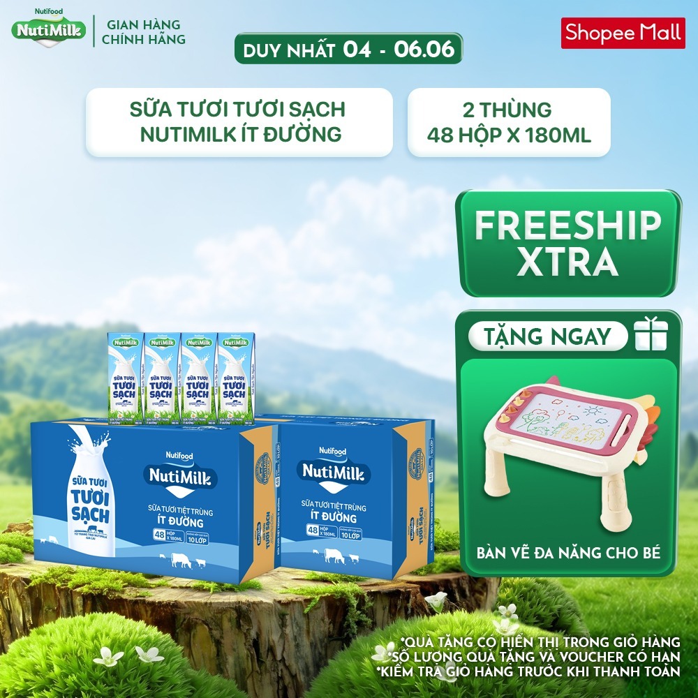 COMBO 2 Thùng 48 Hộp Sữa Tươi Tươi Sạch NutiMilk 180ml