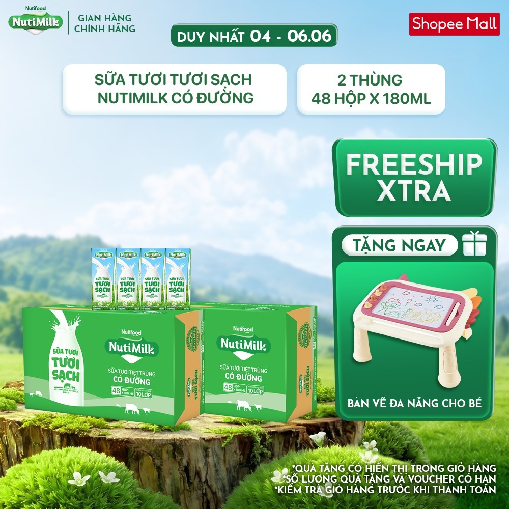COMBO 2 Thùng 48 Hộp Sữa Tươi Tươi Sạch NutiMilk 180ml