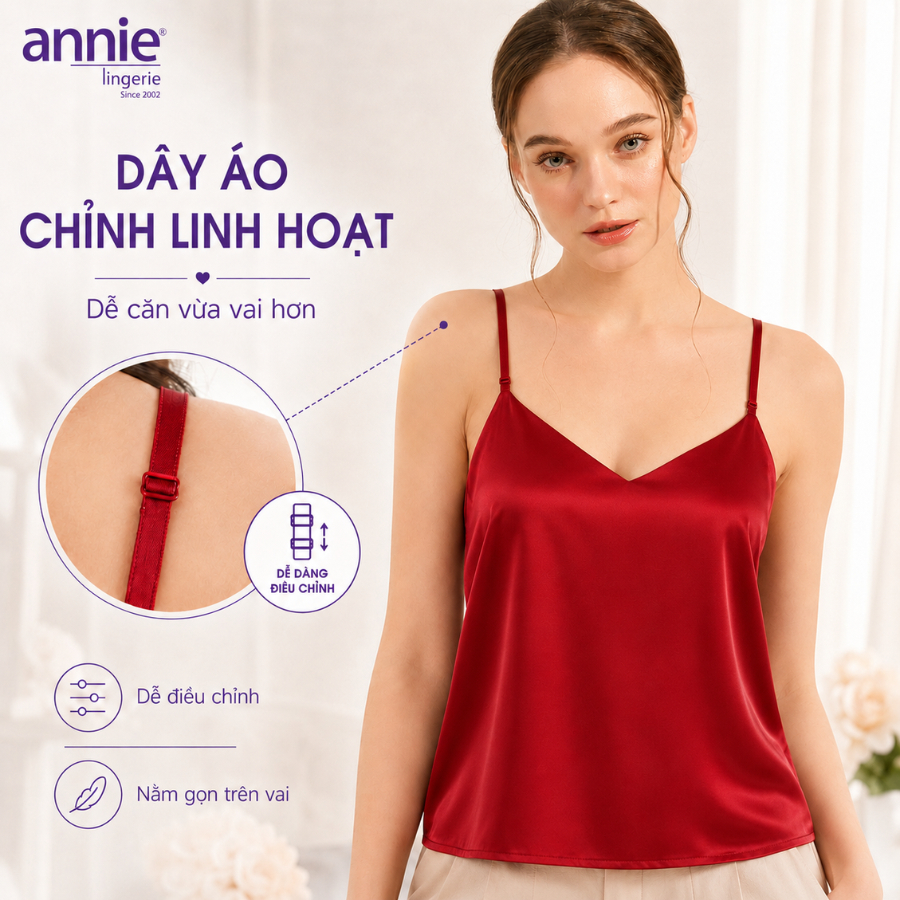 Áo Hai Dây Lụa Satin annie Cổ V 6046 Mặc Trong Vest Sang Chảnh, Mềm Mịn Thoáng Mát Dễ Phối Đồ