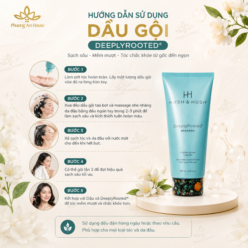 Bộ dầu gội xả làm sạch và tẩy tế bào chết Hush and Hush DeeplyRooted Shampoo 200ml