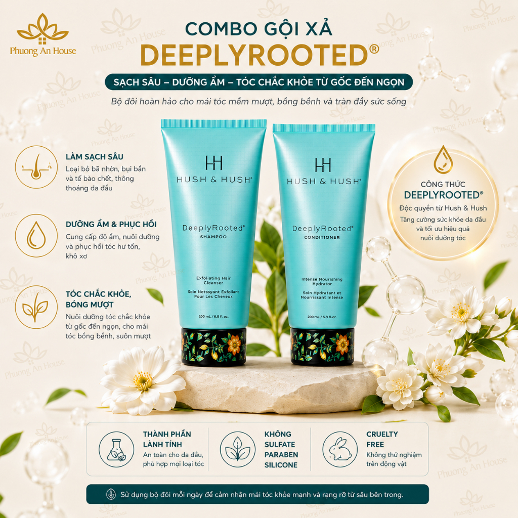 Bộ dầu gội xả làm sạch và tẩy tế bào chết Hush and Hush DeeplyRooted Shampoo 200ml