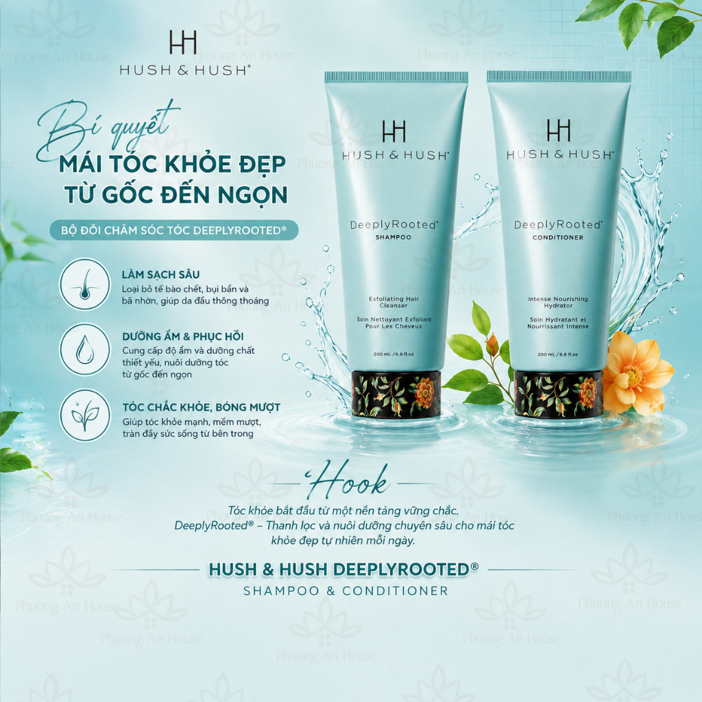 Bộ dầu gội xả làm sạch và tẩy tế bào chết Hush and Hush DeeplyRooted Shampoo 200ml