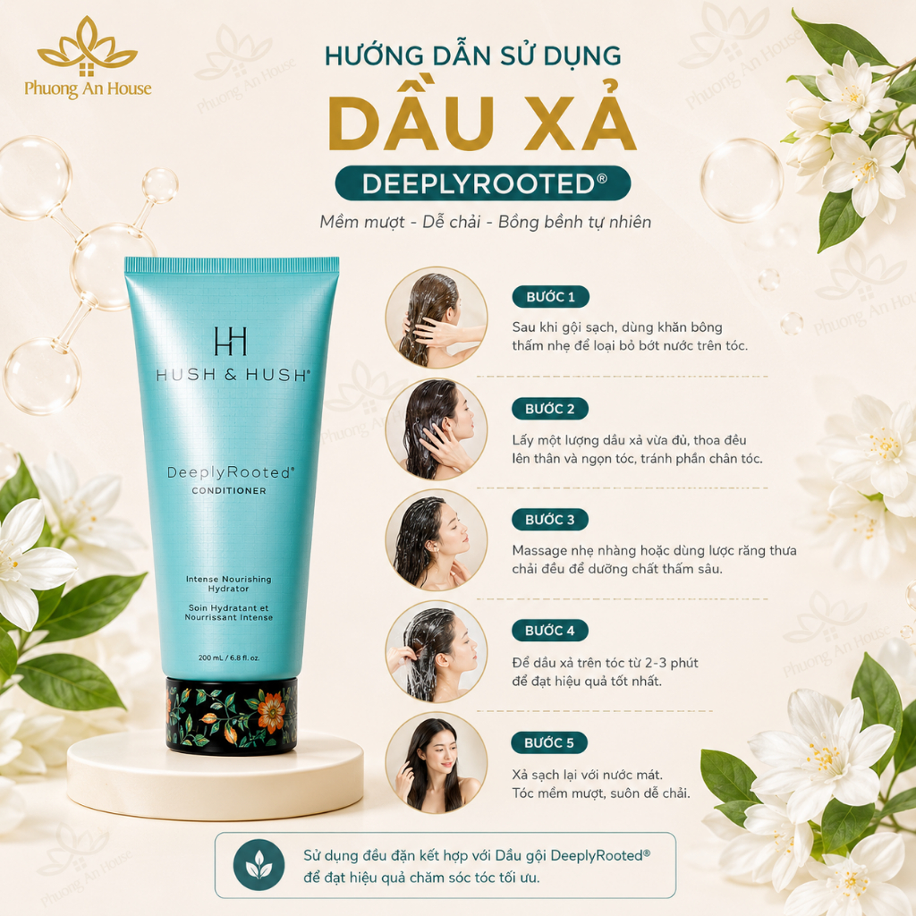 Bộ dầu gội xả làm sạch và tẩy tế bào chết Hush and Hush DeeplyRooted Shampoo 200ml