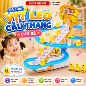 Đồ Chơi Vịt Leo Cầu Thang Trượt Đường Ray Có Nhạc Và Đèn LED - Vịt Con Leo Thang Tự Động Cho Bé