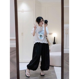 Set bộ nữ hoa xanh Lọai 1 thiết kế áo thun in hoa mix quần bom rộng siêu xinh, Bộ đồ nữ mặc nhà vịntage trẻ trung