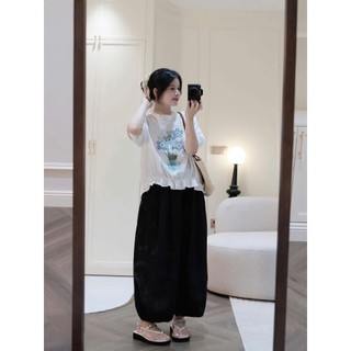 Set bộ nữ hoa xanh Lọai 1 thiết kế áo thun in hoa mix quần bom rộng siêu xinh, Bộ đồ nữ mặc nhà vịntage trẻ trung